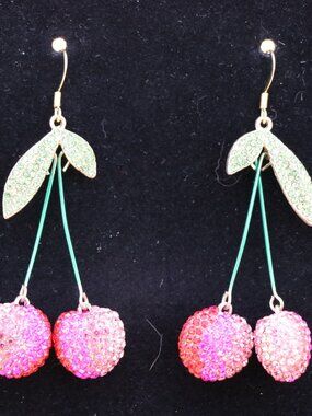 Piper K Rhinestone Cherry Drop Earrings